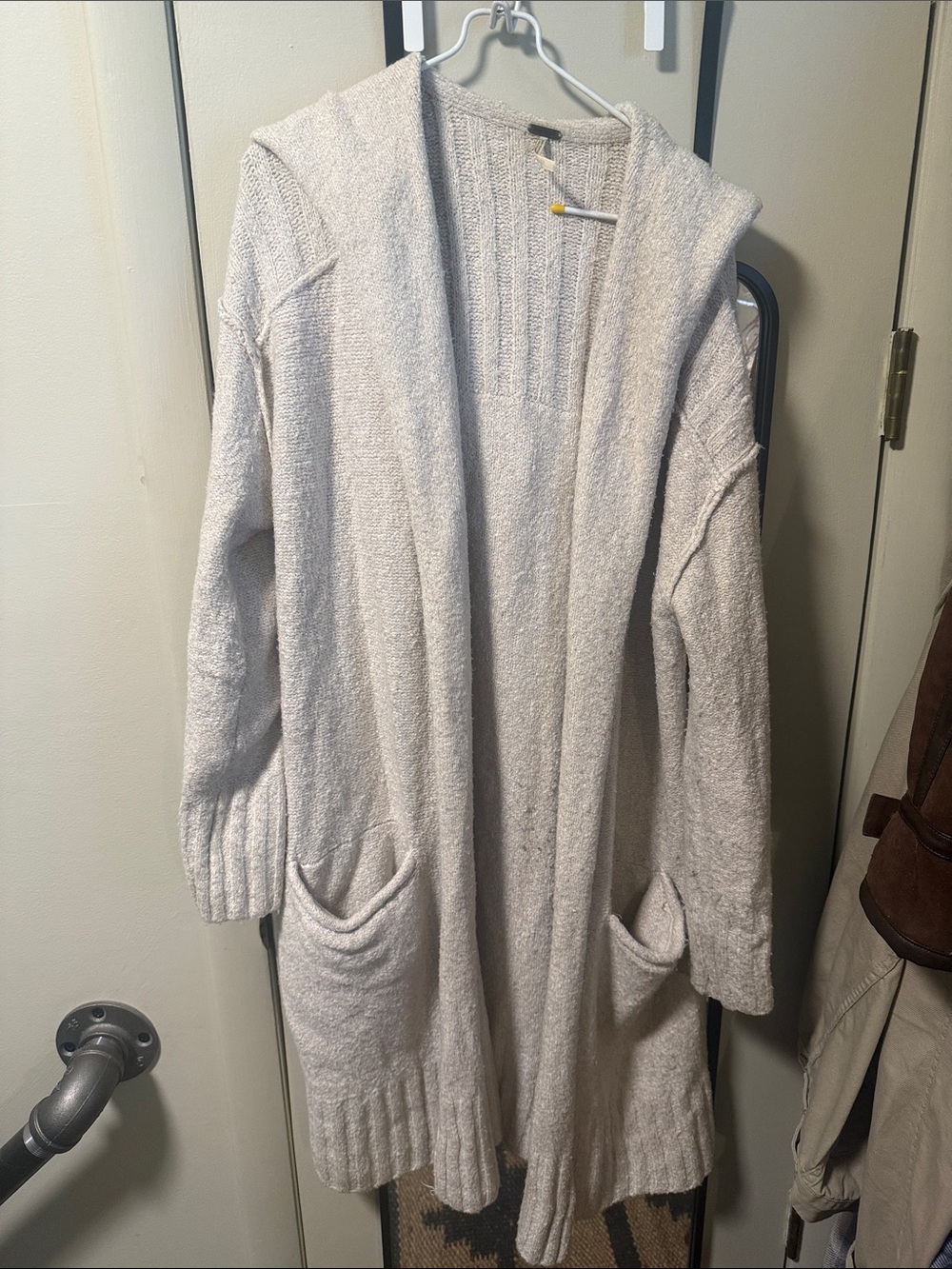 Free People Cream Hooded Open-Front Cardigan with Front Pockets Sz M